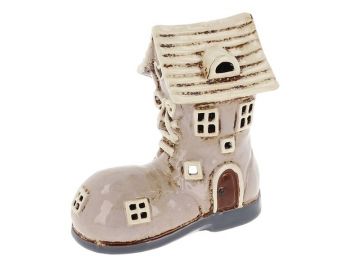 Village Pottery Small Boot House Beige Tealight