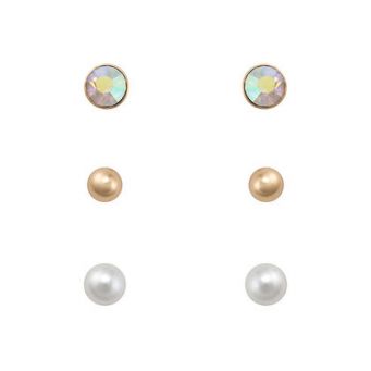 Indulgence Balls Gold Pearl Stud Crystal Trio Earr