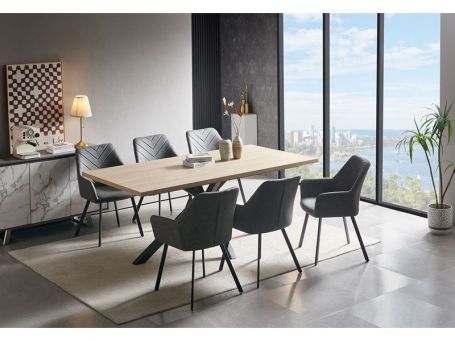 Chrissie Oak Table with 6 Dark Grey Chairs