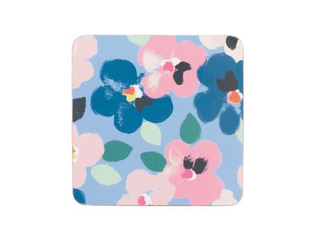 Cath Kidston Painted Pansies Blue 4Pk Cork Coaster