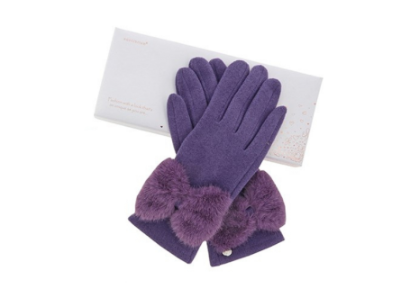 Faux Fur Bow Boxed Gloves Purple