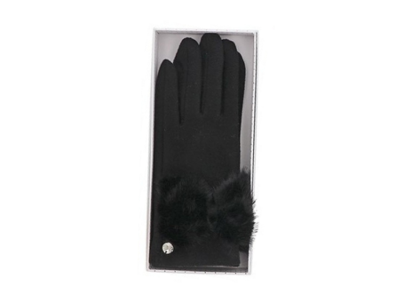 Faux Fur Bow Boxed Gloves Black