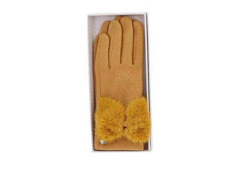 Faux Fur Bow Boxed Gloves Yellow