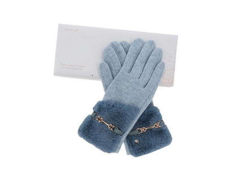 Faux Fur Cuff Belt Boxed Gloves Blue