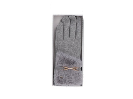 Faux Fur Cuff Belt Boxed Gloves Grey