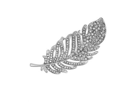 Indulgence Rhodium Crystal Feather Brooch