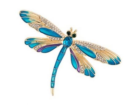 Indulgence Gold Blue Crystal Dragonfly Brooch