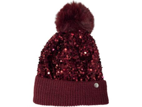 Sequin Sparkle Pom Pom Hat Red Pom