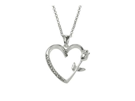 Indulgence Silver Plated Crystal Heart Rose Neckla