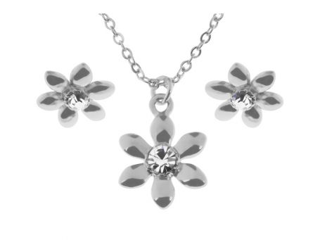 Indulgence Rhodium Flower Crystal Neckalce & Ear S