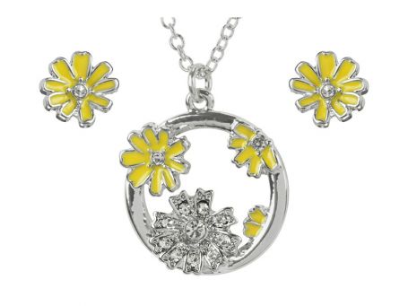 Indulgence Rhodium Flower Disc Necklace & Earring