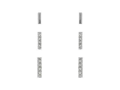 Indulgence Rhodium Crystal Bar Set Of Trio Earring