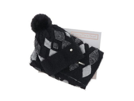Metallic Diamonds Hat & Scarf Set Black and Grey