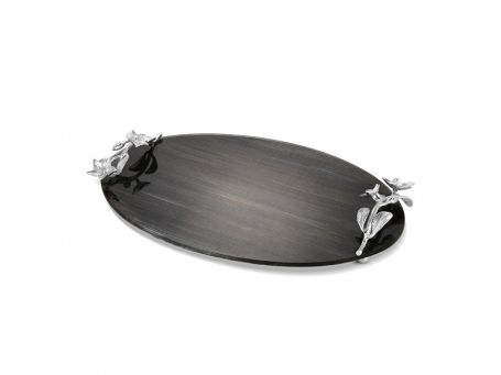 Newbridge Black Glass Serving Tray with Floral Mot