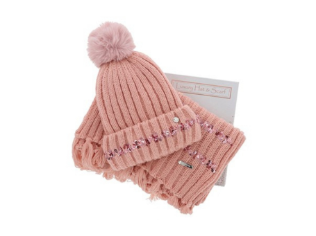 Pretty Sequins Hat & Scarf Set Pink