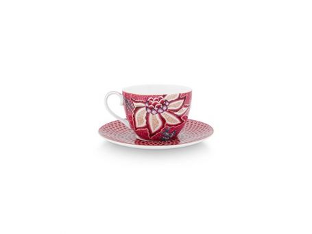 Set of 2 Cups & Saucers Flower Festival Dark Pink