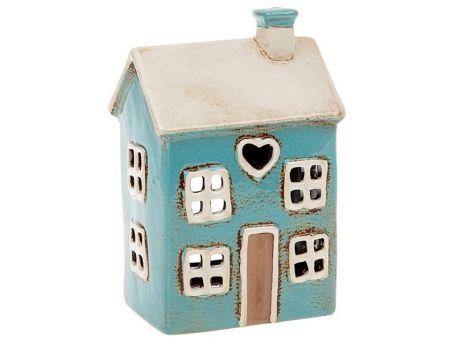 Village Pottery Heart House Bright Blue Tealight