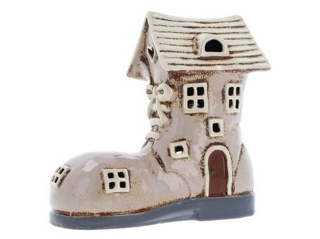 Village Pottery Large Boot House Beige Tealight