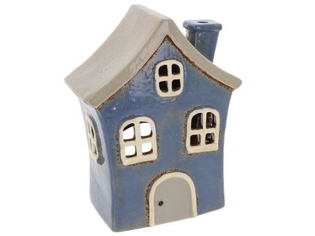 Village Pottery Quirky House Tall Blue Tealight