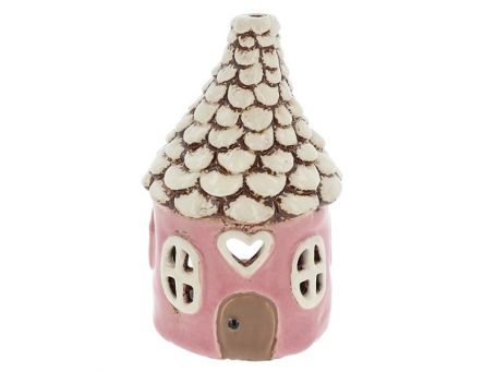 Village Pottery Round Heart House Pink Tealight