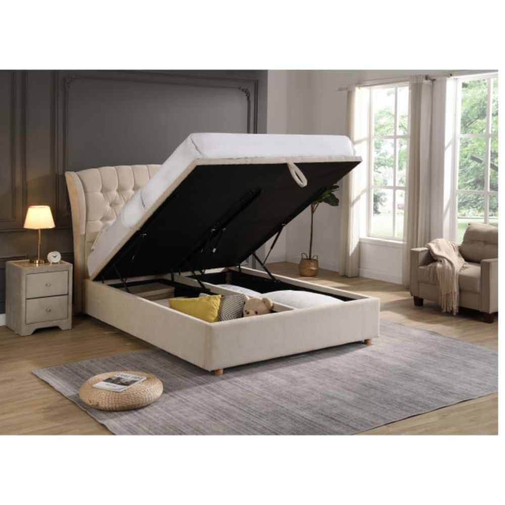 Lily Beige Fabric Gas Lift Bed