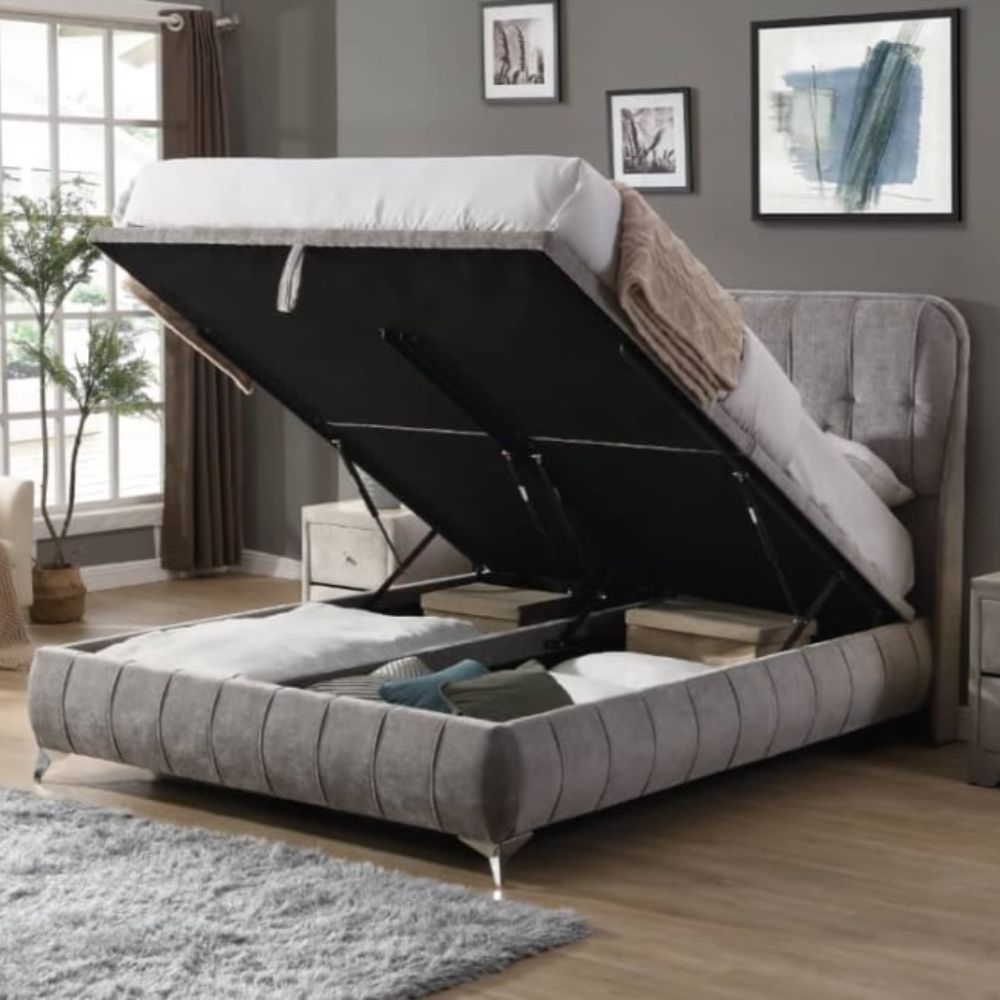 Lily Beige Fabric Gas Lift Bed
