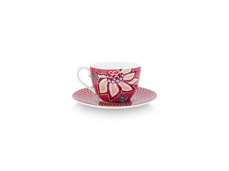 Set of 2 Cups & Saucers Flower Festival Dark Pink