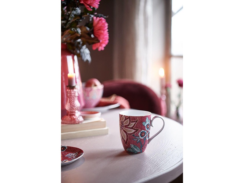 Set Of 2 Mugs Large Flower Festival Dark Pink 350M