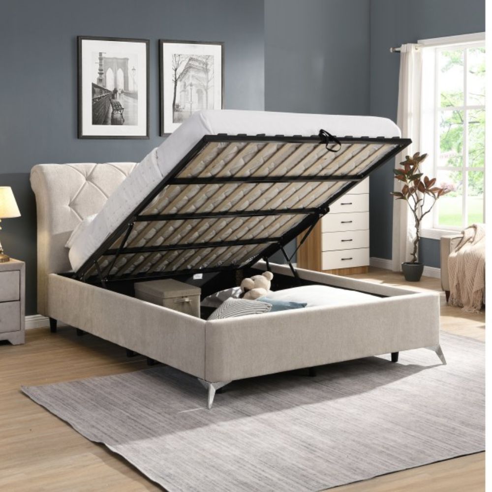 Lily Beige Fabric Gas Lift Bed
