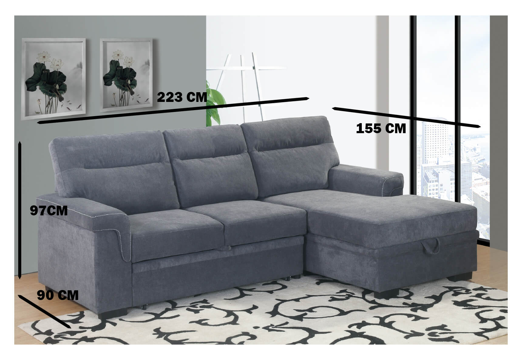 Lydia Chaise End Sofa Bed Fully Modular